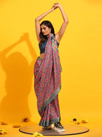 Red Silk Blend Woven Zari Design Geomatric Saree with Unstitched Blouse - Hiral Fashion | Grocsy