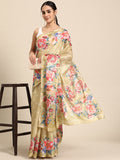 Beige Cotton Blend Digital Print Floral Saree with Unstitched Blouse - Hiral Fashion | Grocsy