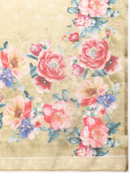 Beige Cotton Blend Digital Print Floral Saree with Unstitched Blouse - Hiral Fashion | Grocsy