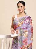 Lavender Cotton Blend Digital Print Floral Saree with Unstitched Blouse - Hiral Fashion | Grocsy