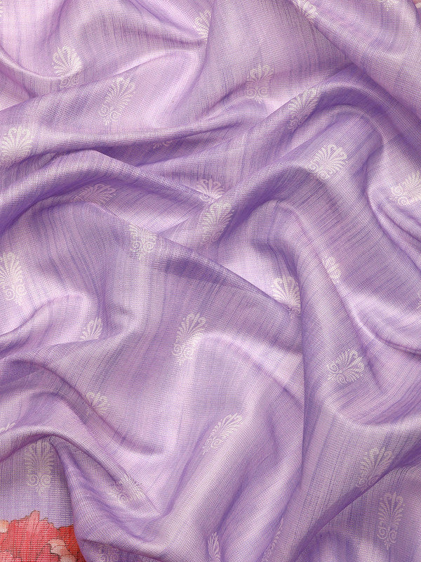 Lavender Cotton Blend Digital Print Floral Saree with Unstitched Blouse - Hiral Fashion | Grocsy