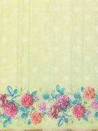 Olive Cotton Blend Digital Print Floral Saree with Unstitched Blouse - Hiral Fashion | Grocsy