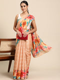 Peach Cotton Blend Digital Print Floral Saree with Unstitched Blouse - Hiral Fashion | Grocsy