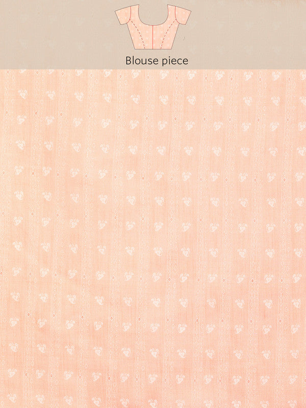 Peach Cotton Blend Digital Print Floral Saree with Unstitched Blouse - Hiral Fashion | Grocsy
