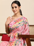 Pink Cotton Blend Digital Print Floral Saree with Unstitched Blouse - Hiral Fashion | Grocsy