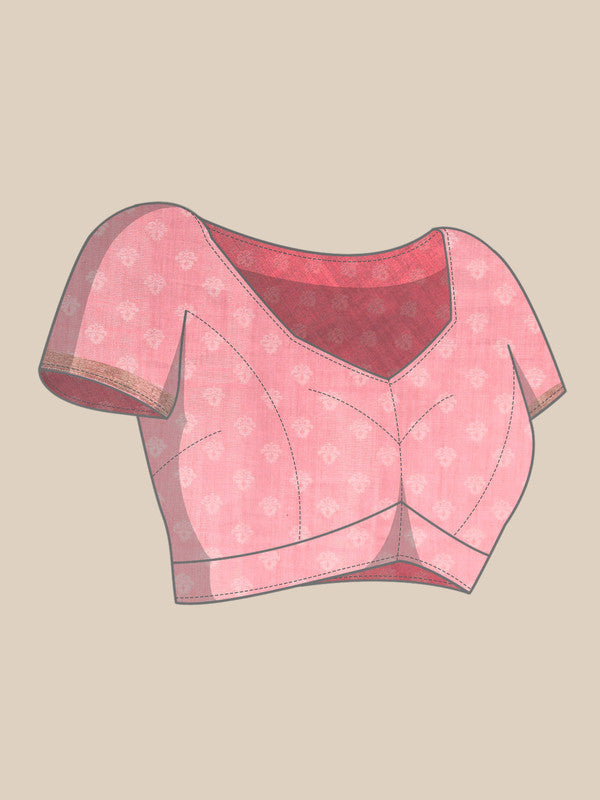 Pink Cotton Blend Digital Print Floral Saree with Unstitched Blouse - Hiral Fashion | Grocsy