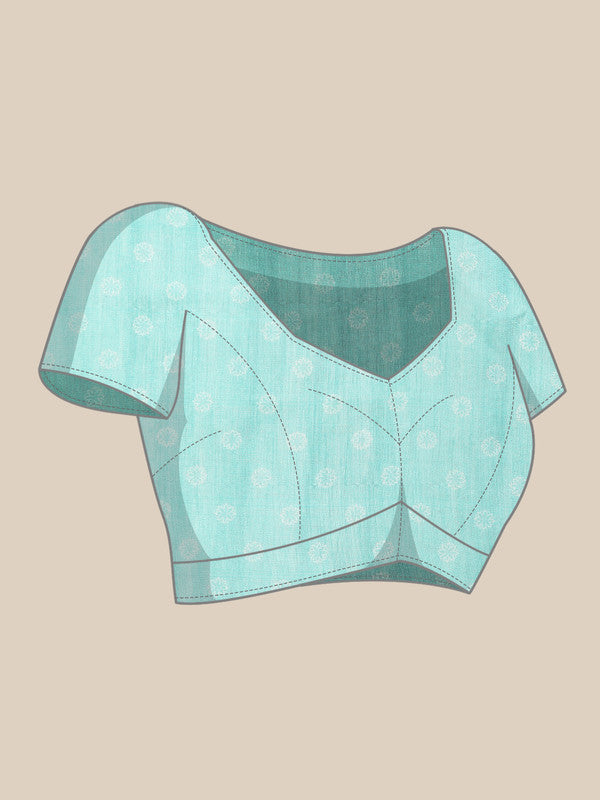 Turquoise Cotton Blend Digital Print Floral Saree with Unstitched Blouse - Hiral Fashion | Grocsy