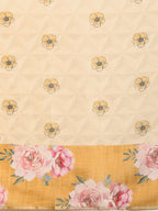Beige Cotton Blend Digital Print Floral Saree with Unstitched Blouse - Hiral Fashion | Grocsy