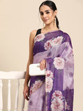 Lavender Cotton Blend Digital Print Floral Saree with Unstitched Blouse - Hiral Fashion | Grocsy