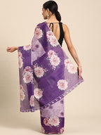 Lavender Cotton Blend Digital Print Floral Saree with Unstitched Blouse - Hiral Fashion | Grocsy