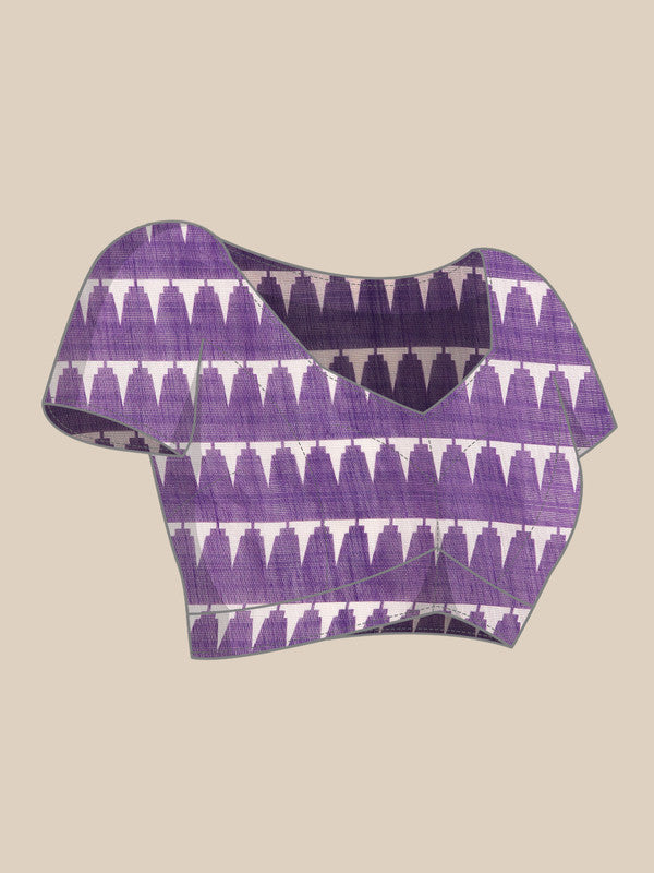 Lavender Cotton Blend Digital Print Floral Saree with Unstitched Blouse - Hiral Fashion | Grocsy