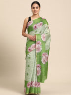 Olive Cotton Blend Digital Print Floral Saree with Unstitched Blouse - Hiral Fashion | Grocsy