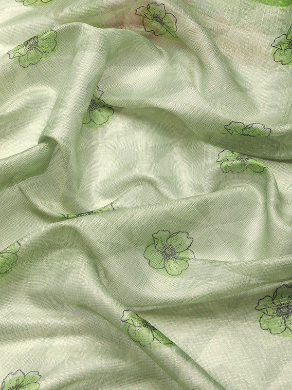 Olive Cotton Blend Digital Print Floral Saree with Unstitched Blouse - Hiral Fashion | Grocsy