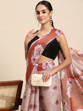Peach Cotton Blend Digital Print Floral Saree with Unstitched Blouse - Hiral Fashion | Grocsy