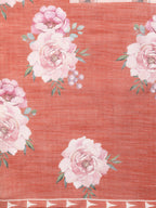 Peach Cotton Blend Digital Print Floral Saree with Unstitched Blouse - Hiral Fashion | Grocsy