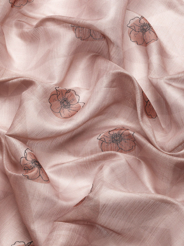Peach Cotton Blend Digital Print Floral Saree with Unstitched Blouse - Hiral Fashion | Grocsy