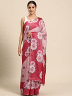Pink Cotton Blend Digital Print Floral Saree with Unstitched Blouse - Hiral Fashion | Grocsy