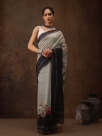 Gray Cotton Blend Digital Print Floral Saree with Unstitched Blouse - Hiral Fashion | Grocsy