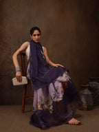 Lavender Cotton Blend Digital Print Floral Saree with Unstitched Blouse - Hiral Fashion | Grocsy