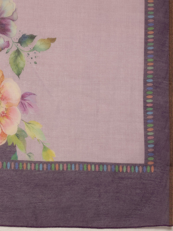 Lavender Cotton Blend Digital Print Floral Saree with Unstitched Blouse - Hiral Fashion | Grocsy