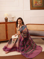Hiral Fashion Beige Banarasi Silk Cotton Floral Digital Print Saree | Grocsy