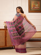 Hiral Fashion Beige Banarasi Silk Cotton Floral Digital Print Saree | Grocsy