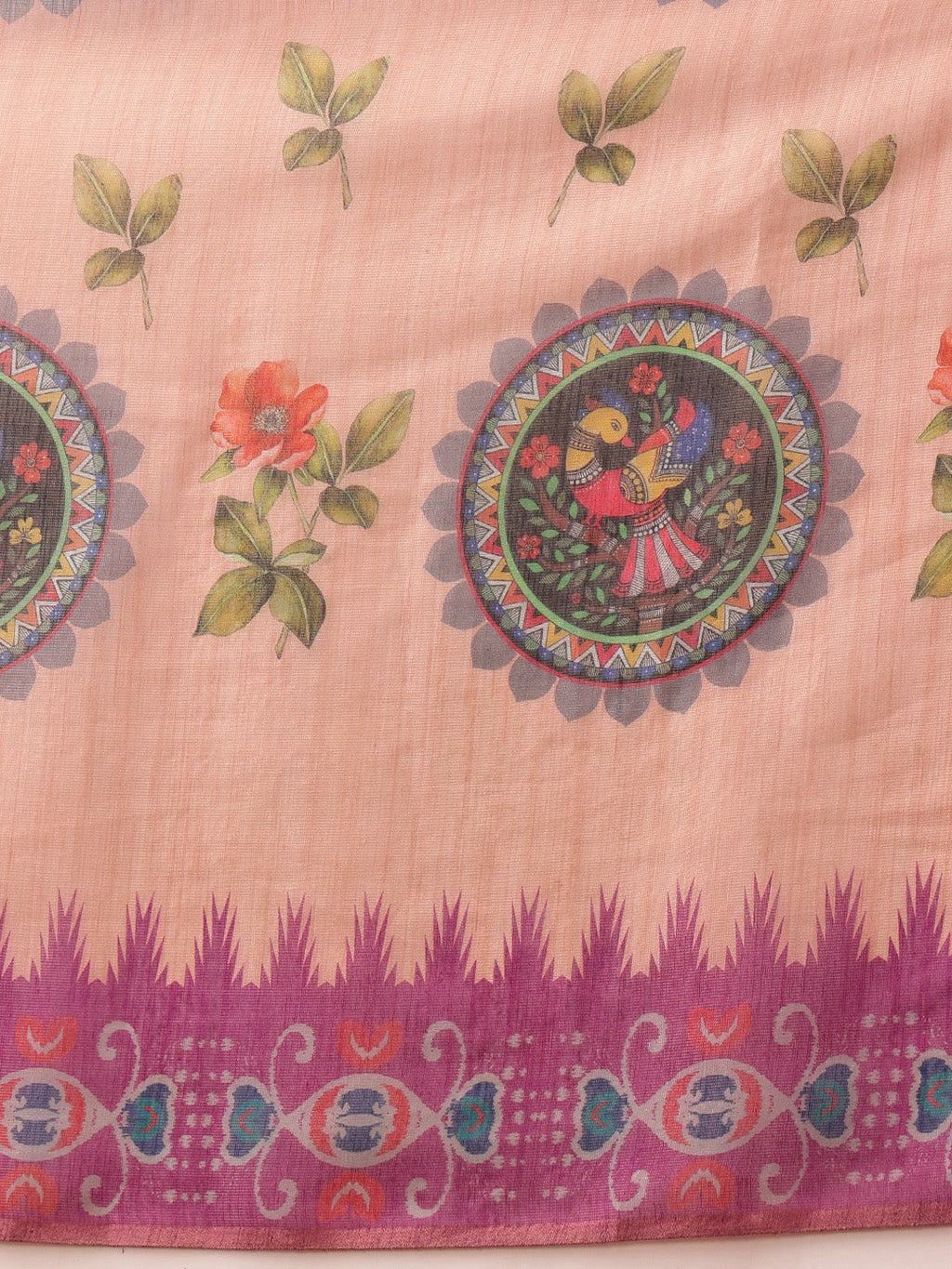 Hiral Fashion Beige Banarasi Silk Cotton Floral Digital Print Saree | Grocsy