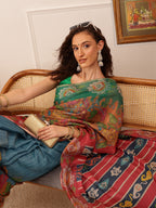 Hiral Fashion Blue Banarasi Silk Cotton Floral Digital Print Saree | Grocsy
