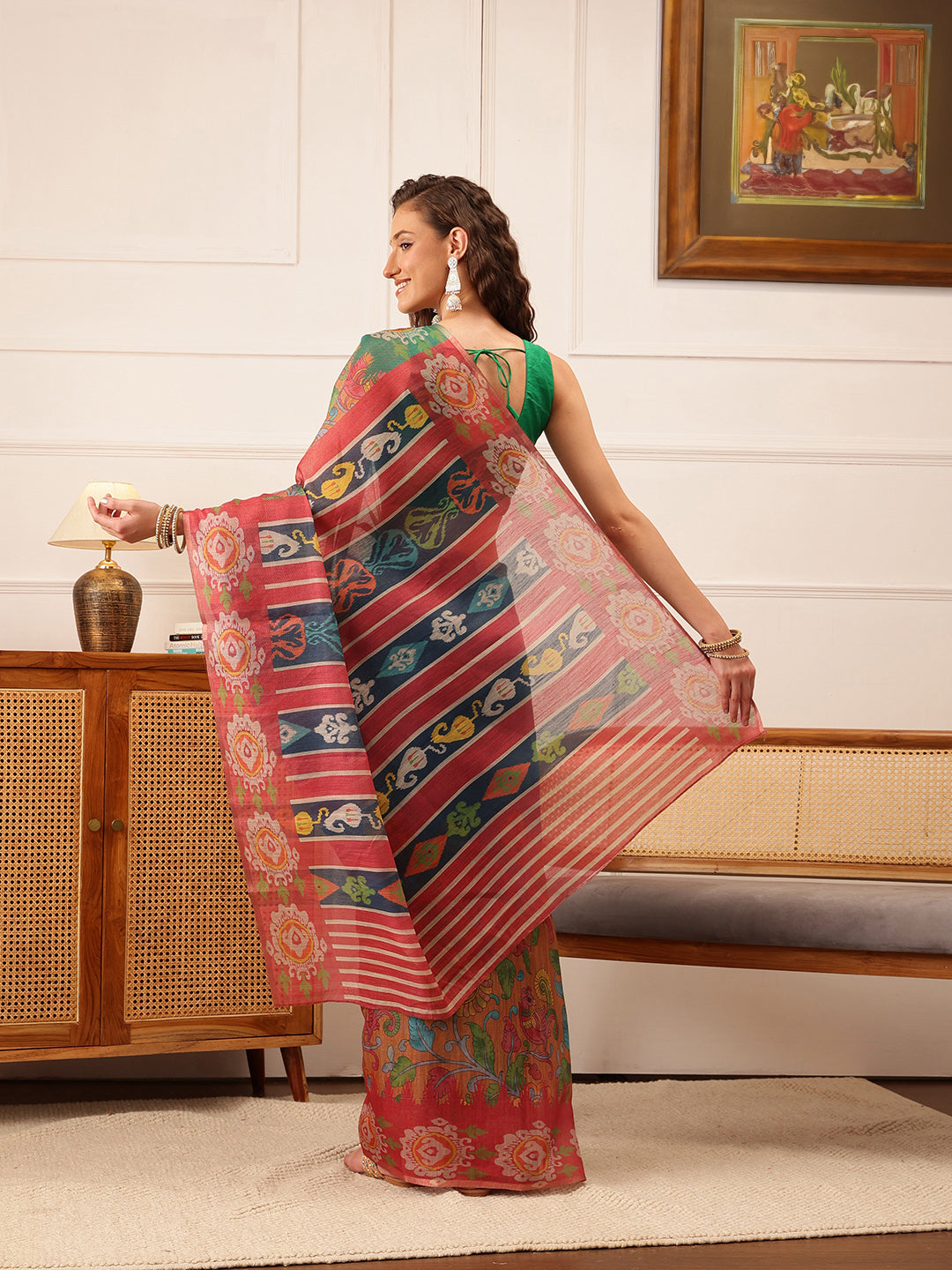Hiral Fashion Blue Banarasi Silk Cotton Floral Digital Print Saree | Grocsy