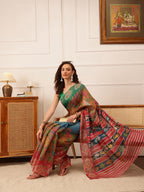Hiral Fashion Blue Banarasi Silk Cotton Floral Digital Print Saree | Grocsy