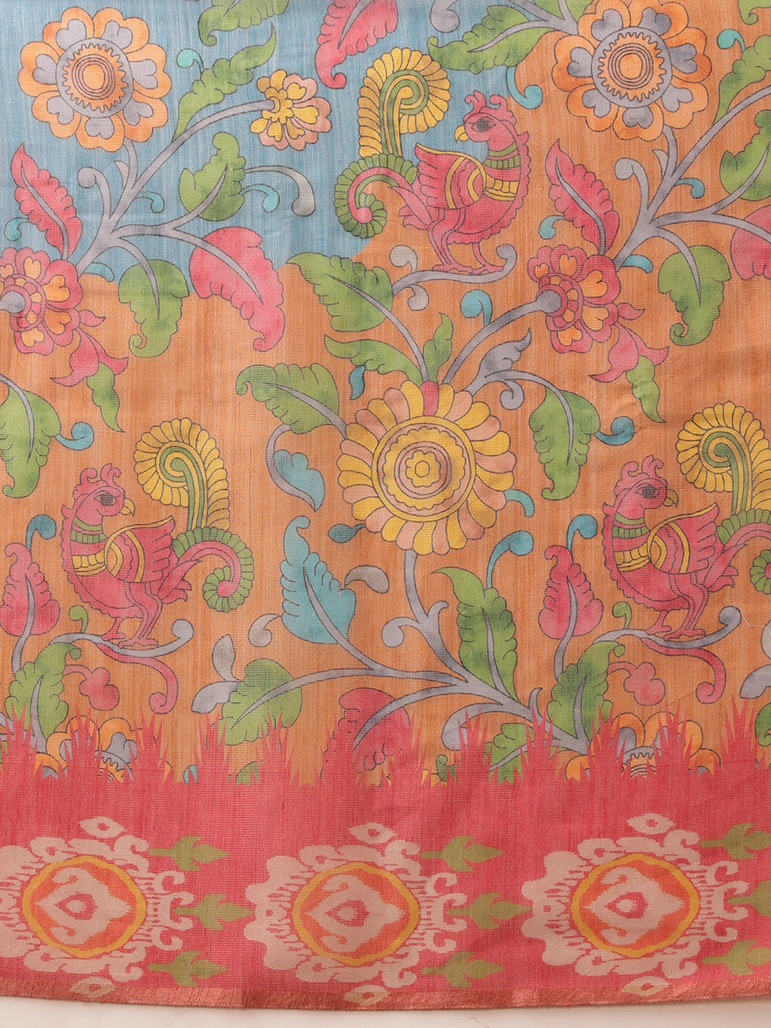 Hiral Fashion Blue Banarasi Silk Cotton Floral Digital Print Saree | Grocsy