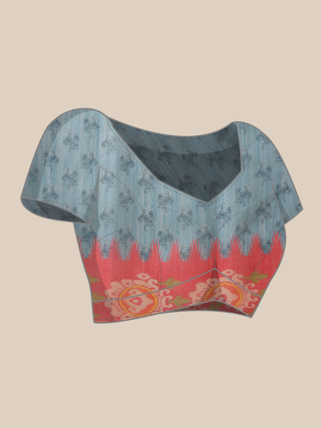 Hiral Fashion Blue Banarasi Silk Cotton Floral Digital Print Saree | Grocsy