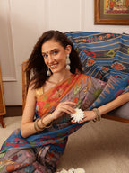 Hiral Fashion Grey Banarasi Silk Cotton Floral Digital Print Saree | Grocsy
