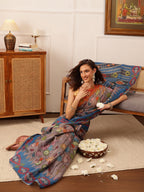 Hiral Fashion Grey Banarasi Silk Cotton Floral Digital Print Saree | Grocsy