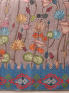 Hiral Fashion Grey Banarasi Silk Cotton Floral Digital Print Saree | Grocsy