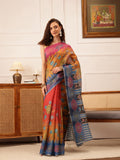 Hiral Fashion Mustard Banarasi Silk Cotton Floral Digital Print Saree | Grocsy