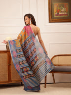 Hiral Fashion Mustard Banarasi Silk Cotton Floral Digital Print Saree | Grocsy