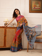 Hiral Fashion Mustard Banarasi Silk Cotton Floral Digital Print Saree | Grocsy