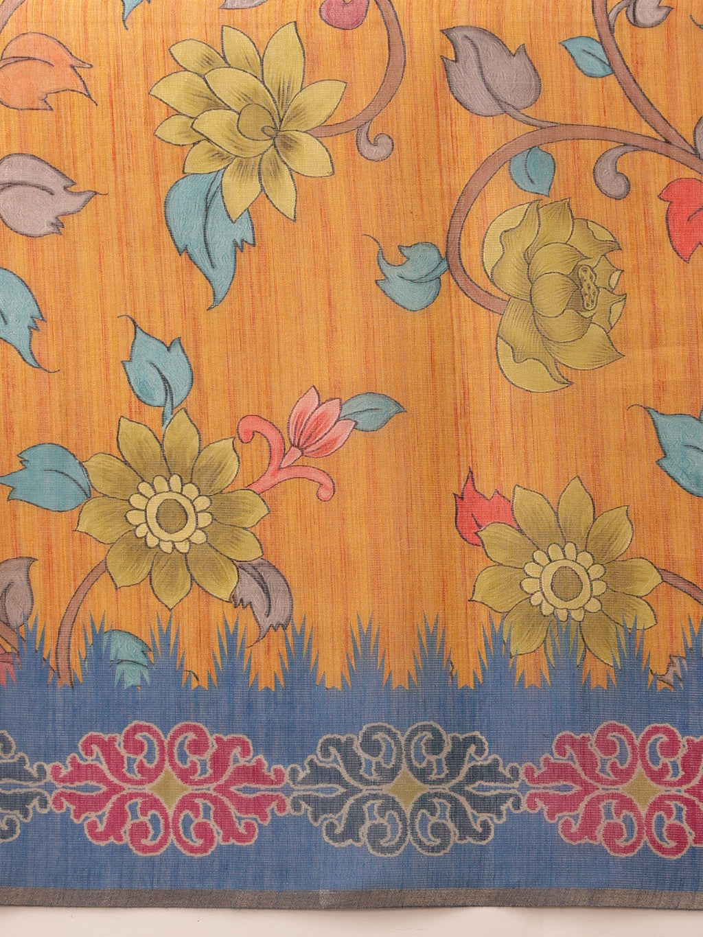 Hiral Fashion Mustard Banarasi Silk Cotton Floral Digital Print Saree | Grocsy