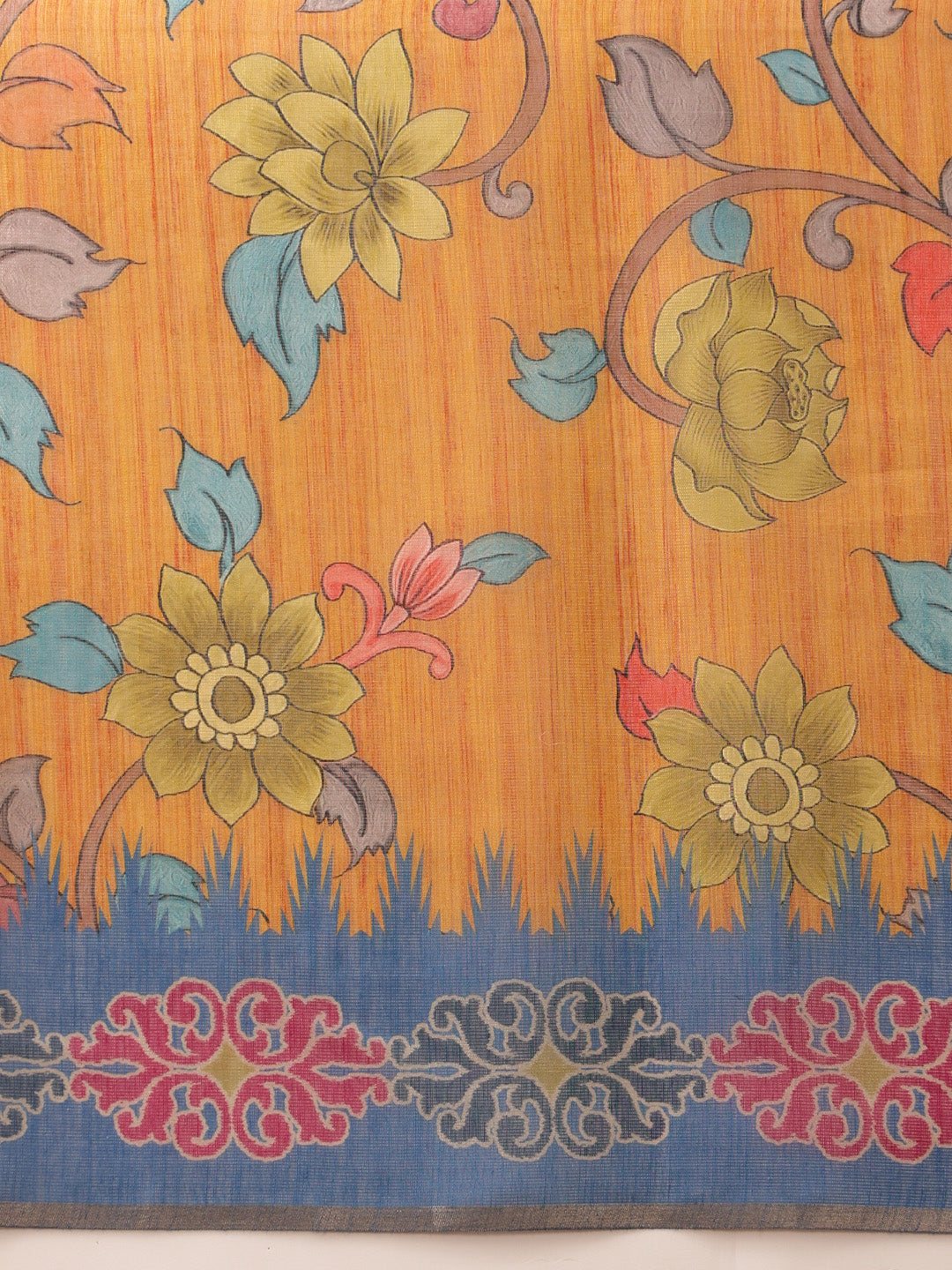 Hiral Fashion Mustard Banarasi Silk Cotton Floral Digital Print Saree | Grocsy