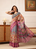 Hiral Fashion Purple Banarasi Silk Cotton Floral Digital Print Saree | Grocsy
