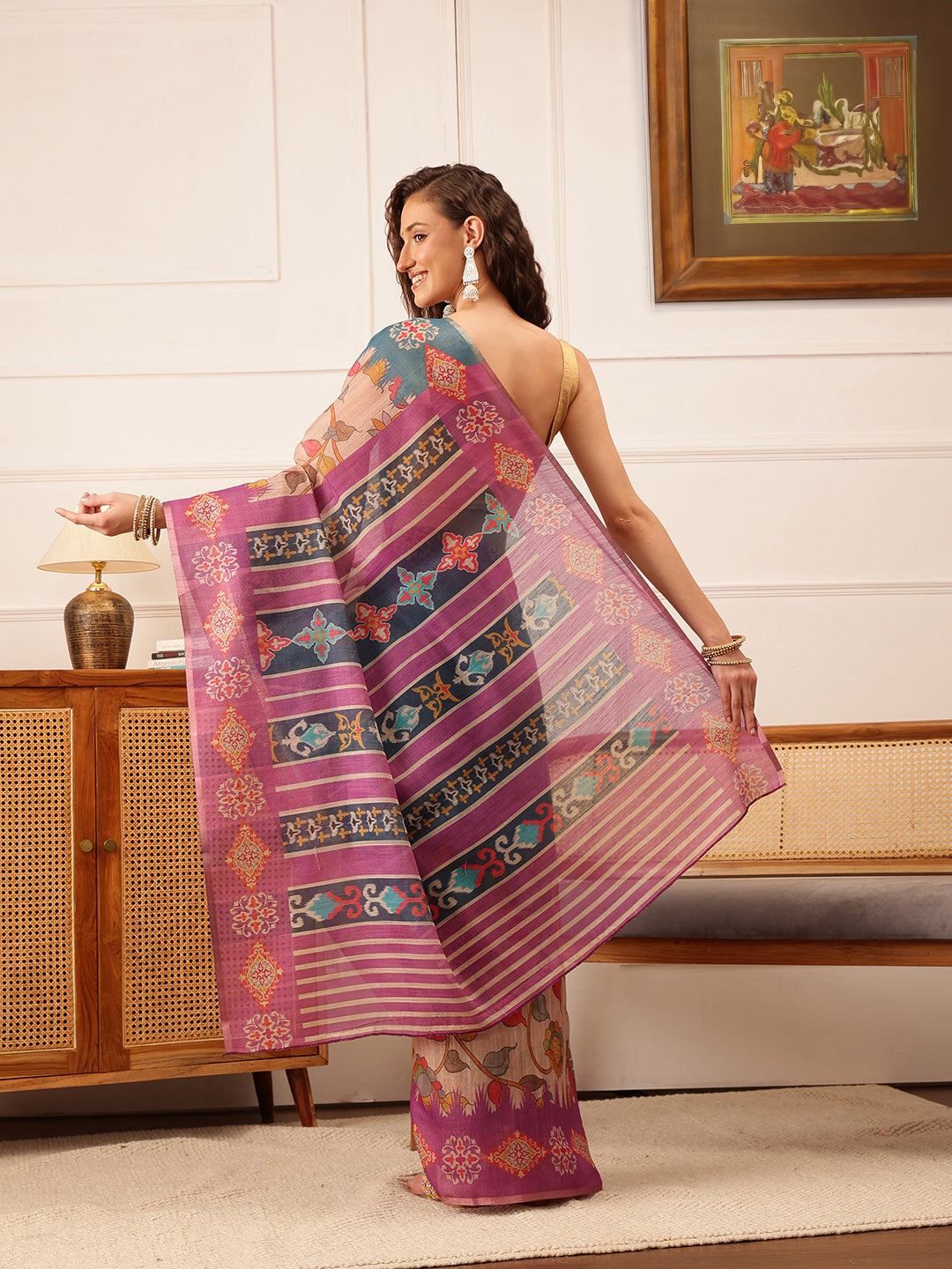 Hiral Fashion Purple Banarasi Silk Cotton Floral Digital Print Saree | Grocsy