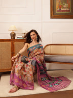 Hiral Fashion Purple Banarasi Silk Cotton Floral Digital Print Saree | Grocsy