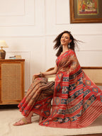 Hiral Fashion Red Banarasi Silk Cotton Floral Digital Print Saree | Grocsy