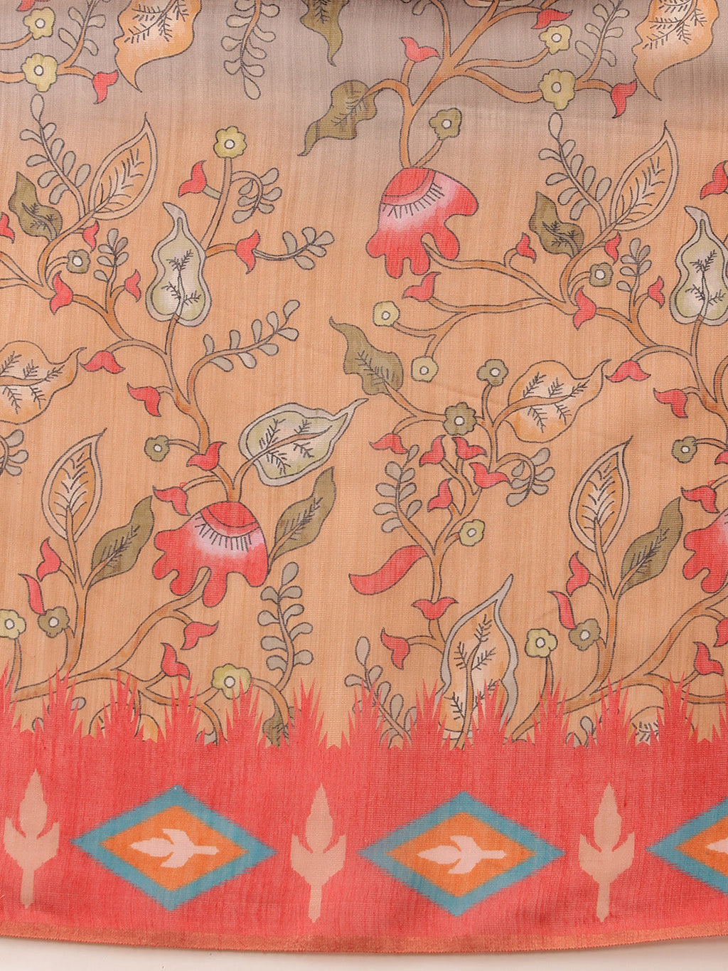 Hiral Fashion Red Banarasi Silk Cotton Floral Digital Print Saree | Grocsy
