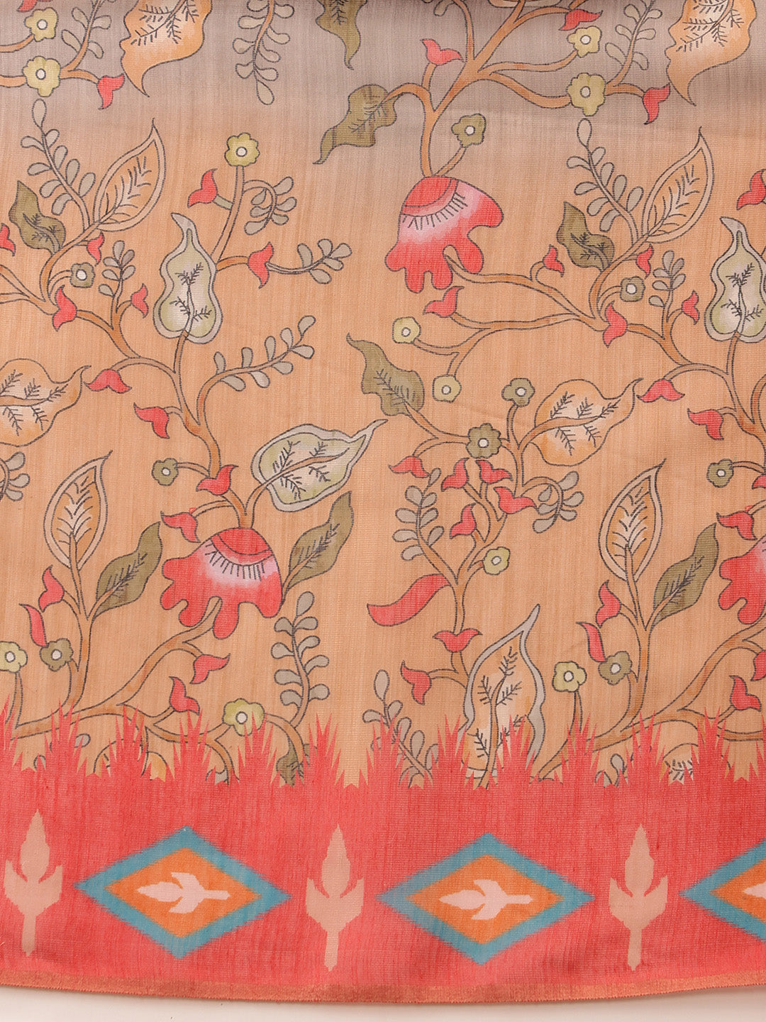 Hiral Fashion Red Banarasi Silk Cotton Floral Digital Print Saree | Grocsy