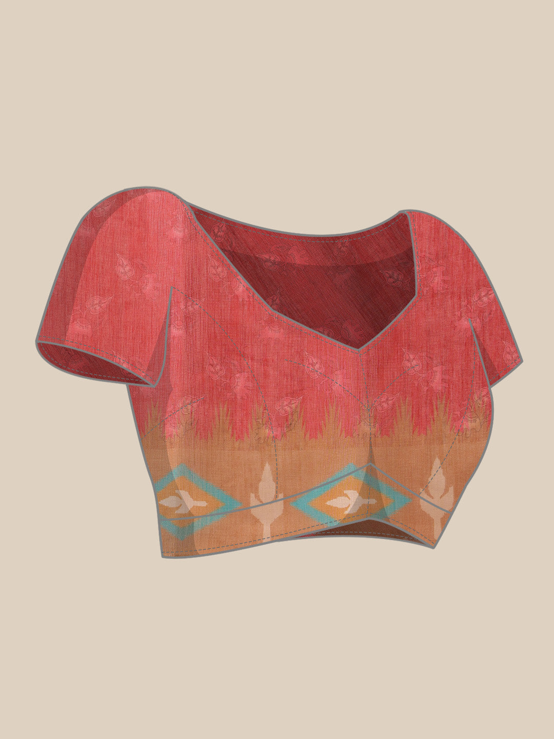 Hiral Fashion Red Banarasi Silk Cotton Floral Digital Print Saree | Grocsy