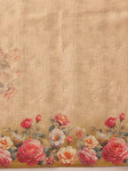 Hiral Fashion Beige Banarasi Silk Cotton Floral Digital Print Saree | Grocsy