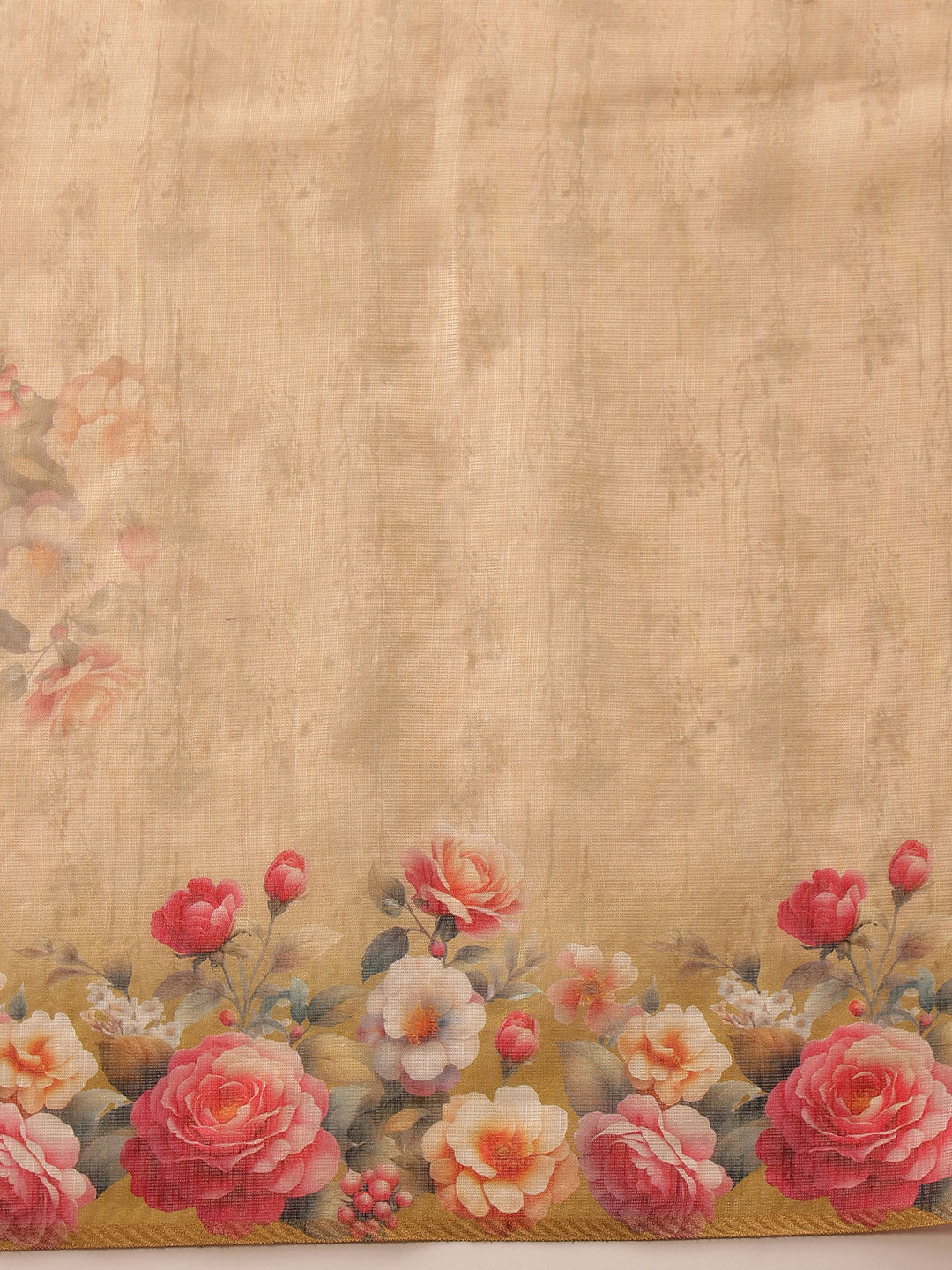 Hiral Fashion Beige Banarasi Silk Cotton Floral Digital Print Saree | Grocsy
