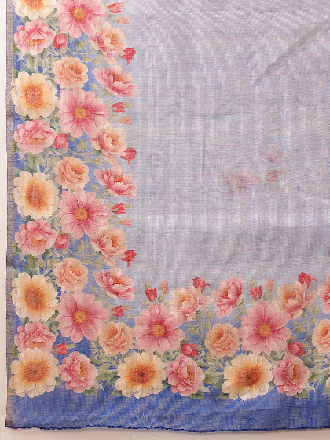Hiral Fashion Blue Banarasi Silk Cotton Floral Digital Print Saree | Grocsy